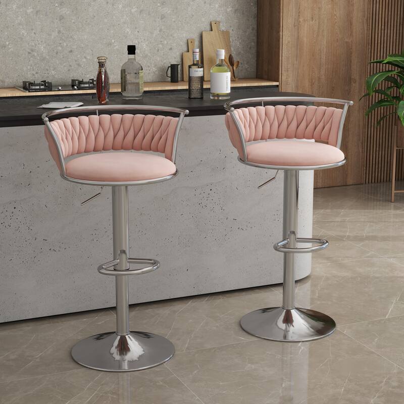 Set of 2 Velvet Adjustable Swivel Bar Stools