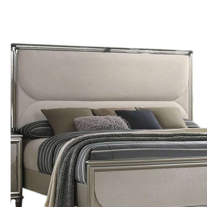 Zema Queen Bed, Upholstered Headboard w LED, Silver Wood, Acrylic Legs
