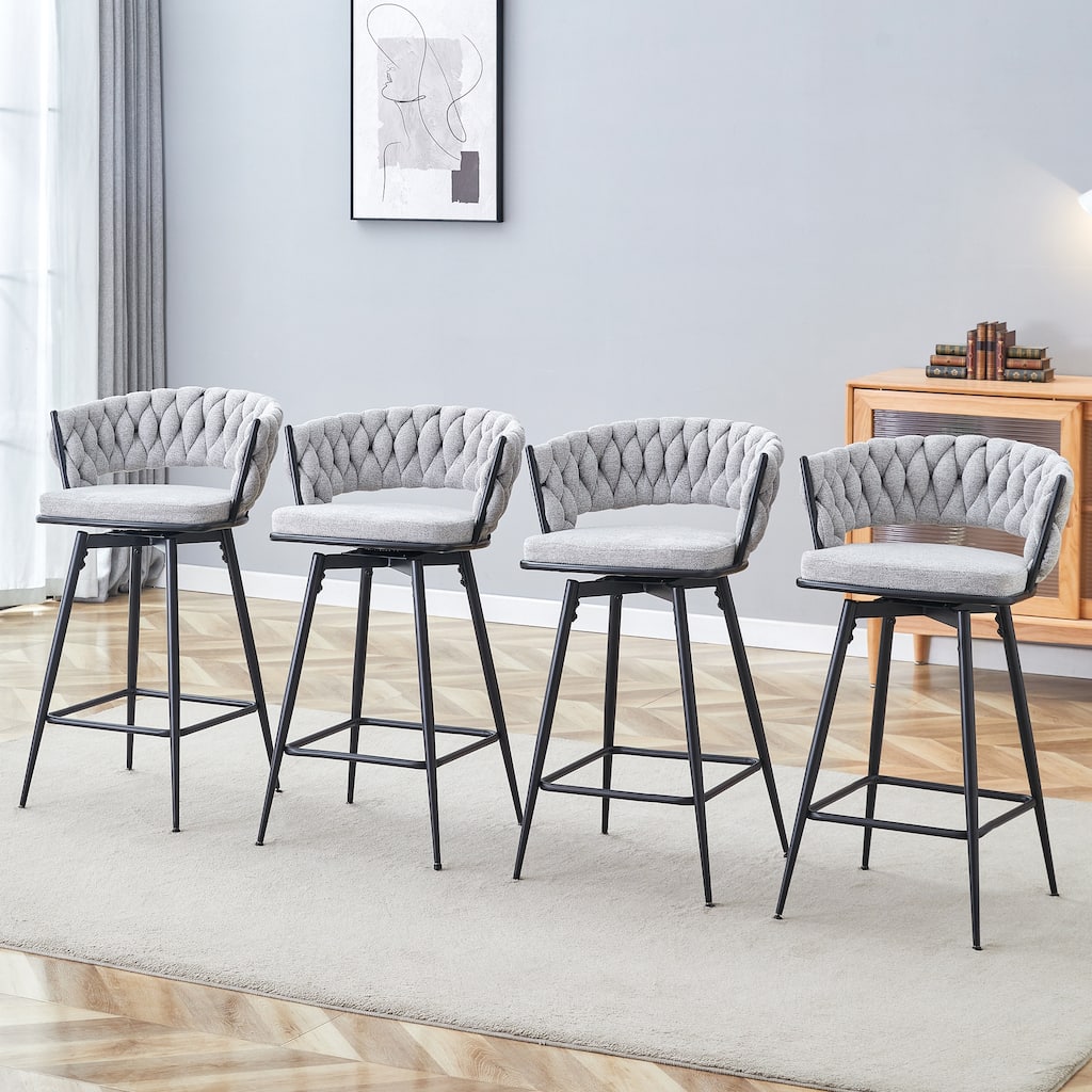A Set of 4 Rotating Bar Stools, Equipped with Breathable Linen Cushions - Suitable for The Height of The Kitchen Island