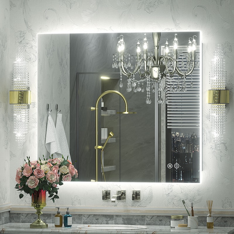 Frameless LED Backlit Anti-Fog Bathroom Vanity Mirror - 36x36