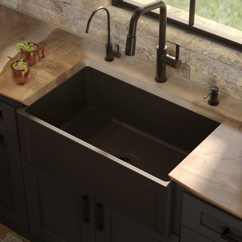 Karran 30" Single Bowl Panel Front Farmhouse Fireclay Kitchen Sink with Reversible Apron Front