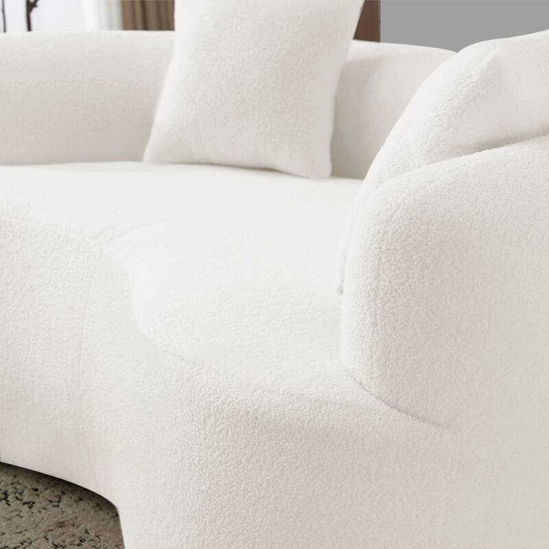 Curved Loveseat Sofa with 2 Pillows, Full Compression Sponge Boneless Floor Couch, Teddy Velvet Upholstered Cloud Couch