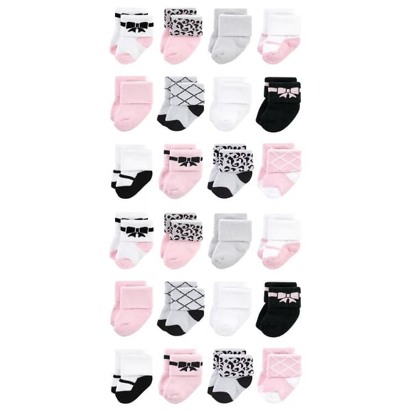 slide 1 of 1, Hudson Baby Cotton Rich Baby Terry Socks 24-Pack, Bows Bows - 0-6 Months