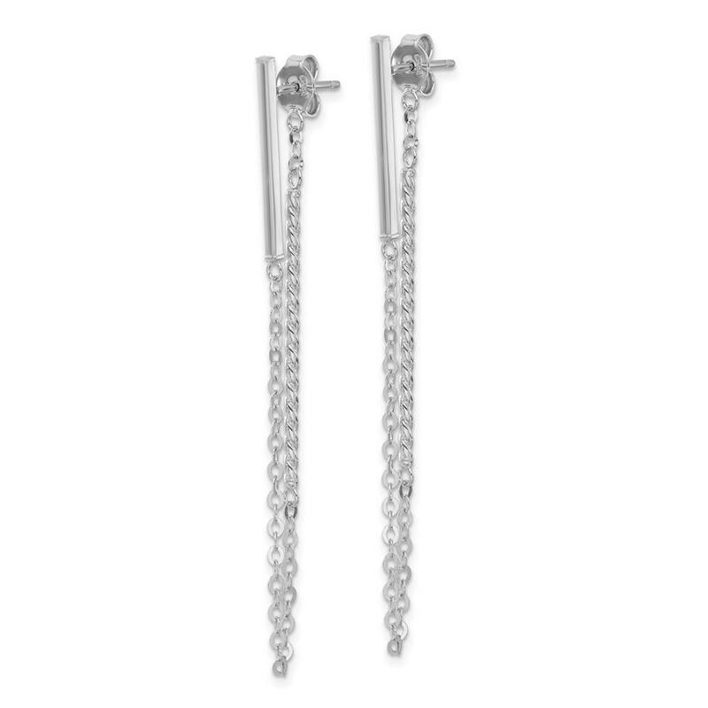 Curata 14k White Gold Polished and Twisted Stick With Chain Post Earrings - 56x1.5mm Wide