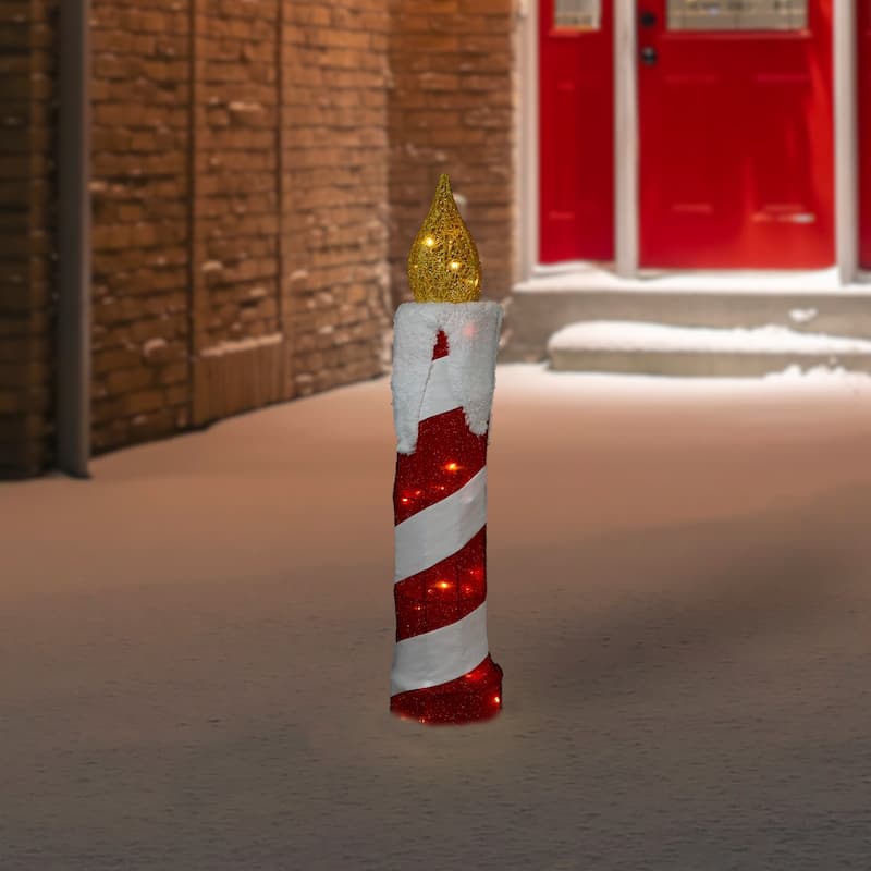 3D LED Lighted Striped Candle Christmas Outdoor Decoration - 30" - Red and White