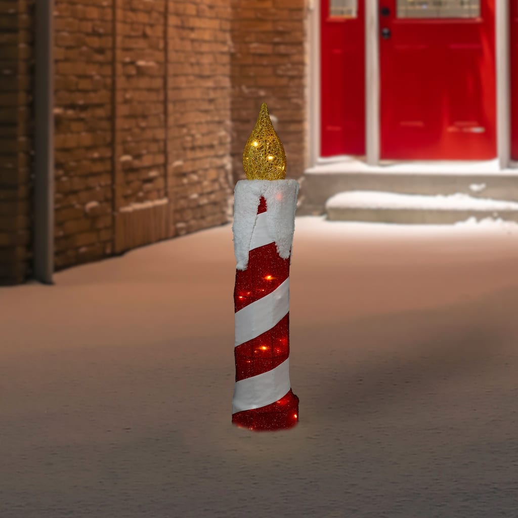 3D LED Lighted Striped Candle Christmas Outdoor Decoration - 30" - Red and White