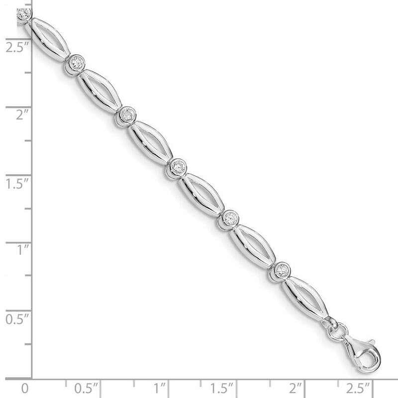 Curata 925 Sterling Silver Open back Fancy Lobster Closure 7 Inch Polished Fancy CZ Cubic Zirconia Simulated Diamond Bracelet