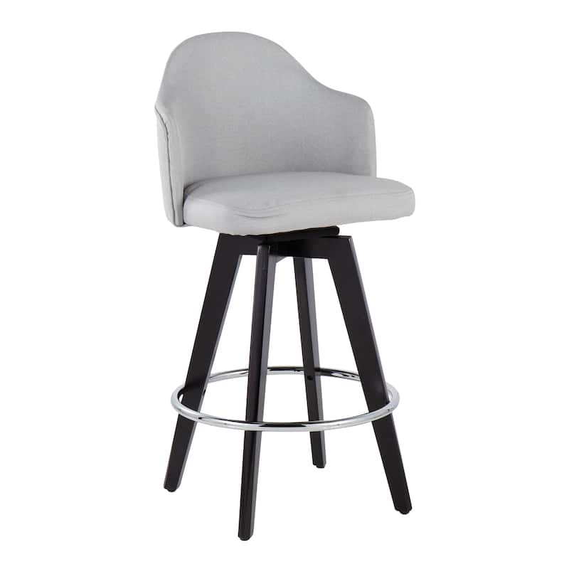 Carson Carrington Valsatra 26" Upholstered Counter Stool with Black Wood Base (Set of 2) - Light Grey + Chrome Footrest