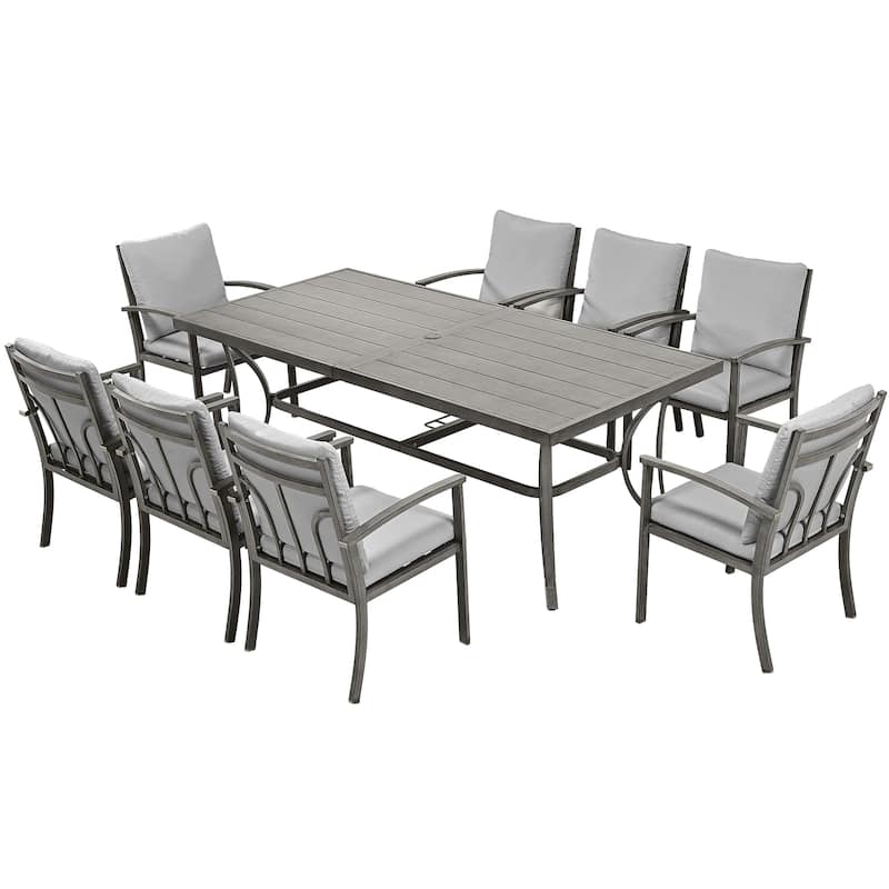 9-Piece Aluminum Patio Dining Set with Table and Washable Light Gray Cushions