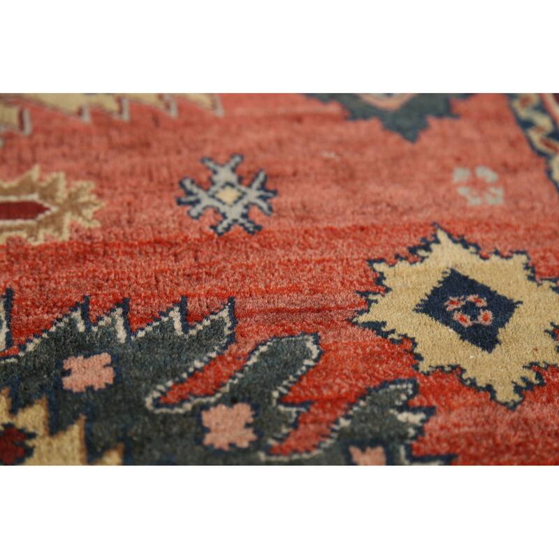 Hand Knotted Oriental 100% Wool Carpet Traditional Geometric Oranges & Rust Kazak Area Rug - 6' 0'' X 3' 10''