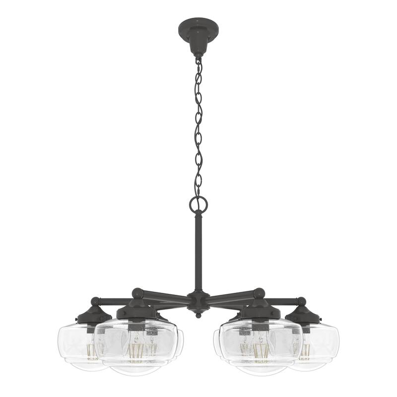 Hunter Saddle Creek Contemporary Schoolhouse Chandelier - Clear or White Glass Globes - Entry, Dining Room, Kitchen Table