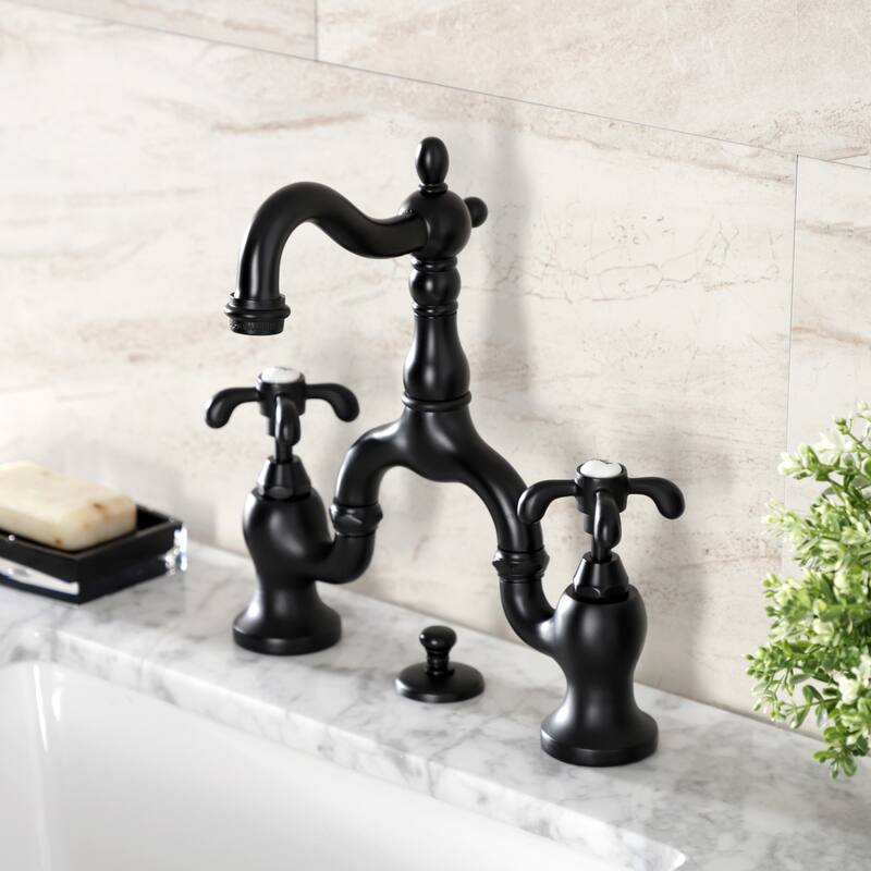 French Country Bridge Bathroom Faucet with Brass Pop-Up