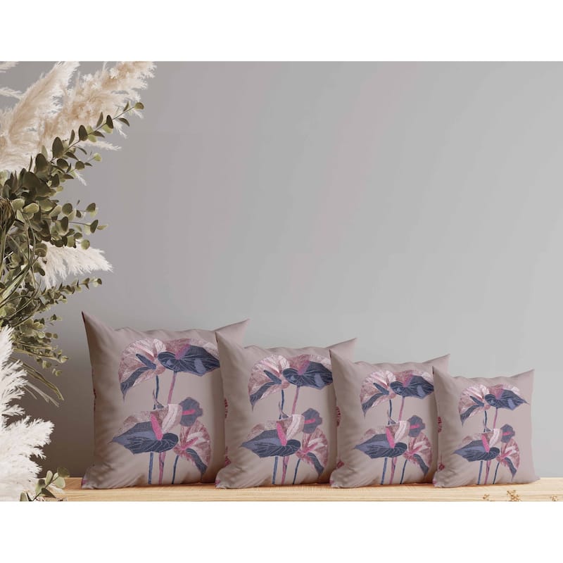 Anthurium Bloom Faux Suede Reversible Throw Pillow Lavender and Blue