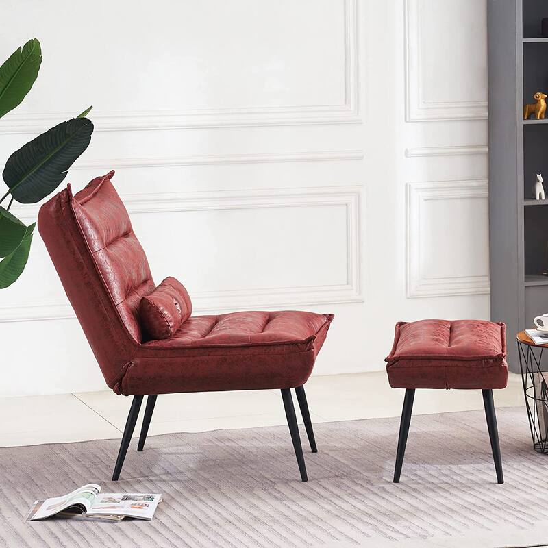 MCombo Modern Chair with Ottoman, Bronzing Fabric Upholstered Leisure Chairs