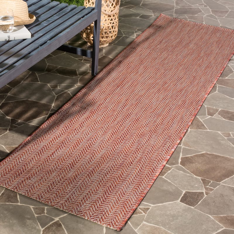 SAFAVIEH Courtyard Carolann Indoor/ Outdoor Waterproof Patio Backyard Rug - 2'3" x 16' Runner - Red/Beige