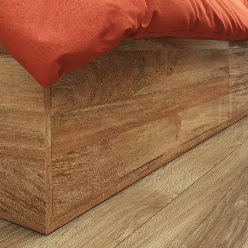 Twin Bed with Storage Drawers in Brown Finish - Space-Saving Platform Design