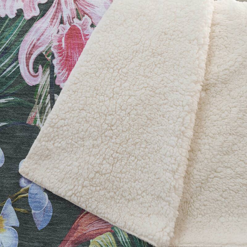 Premium Machine Washable ASB201 Palm Jungle Sherpa Throw Blanket