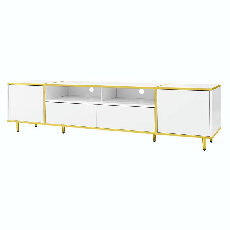 70.9'' Modern Entertainment Center, LED Lights, 2 Shelves, 2 Drawers & Metal Legs