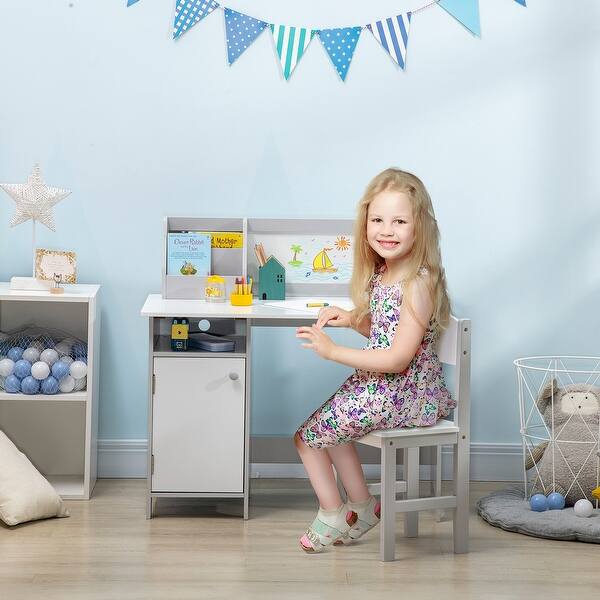 slide 2 of 18, Qaba Toddler Table and Chair Set, Kids Writing Desk Homework Table, Gray Charcoal