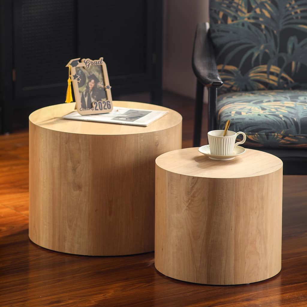 Nesting Coffee Table Set of 2 Round Wooden Coffee Tables Circle Modern Table for Small Space Living Room Bedroom