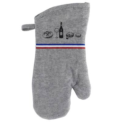 Chef's French Culinary Cotton Oven Mitt - Heat Resistant 11x7 Inch - Wine & Delicacies Design for Gourmet Kitchens