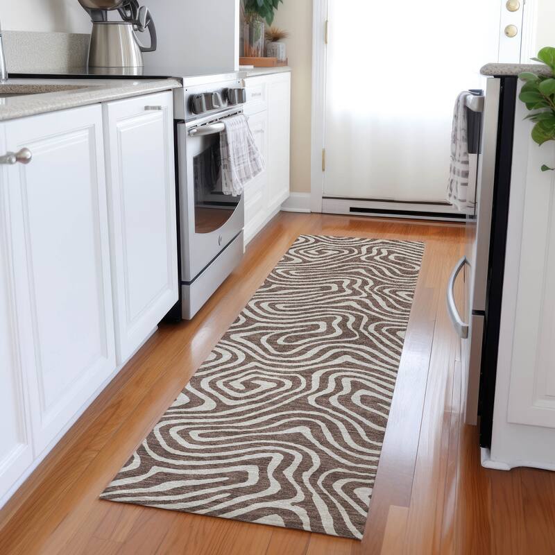 Machine Washable Indoor/ Outdoor Abstract Modern Chantille Rug