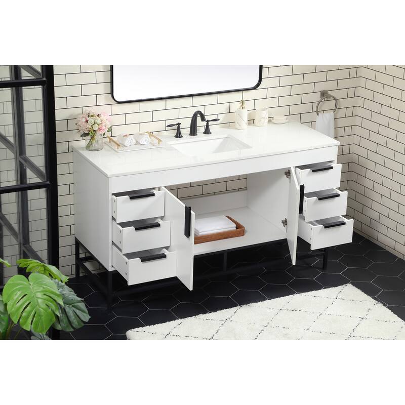 Icon 48 - 60 Inch Single Bathroom Vanity with Ivory White Engineered Marble