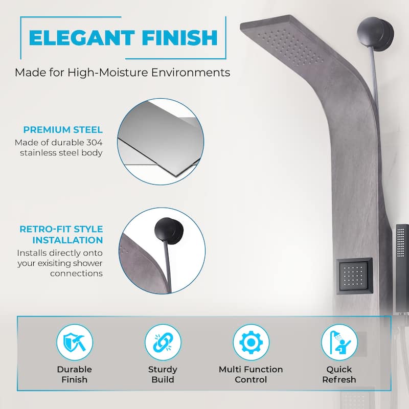 Aura 2-Jetted Shower Panel with Heavy Rain Shower & Spray Wand