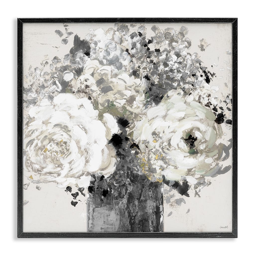 Stupell Bold Abstract Floral Arrangement Black Cream Expressive Flowers Framed Wall Art