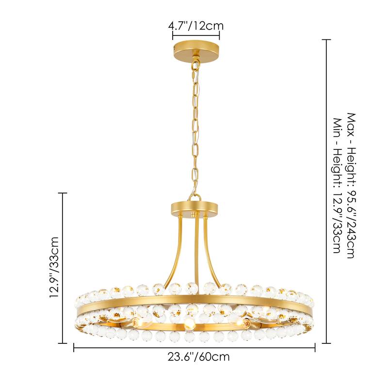 9-Light Modern Glam Round Traditional Crystal Chandelier, Flush Mount or chandelier Installation