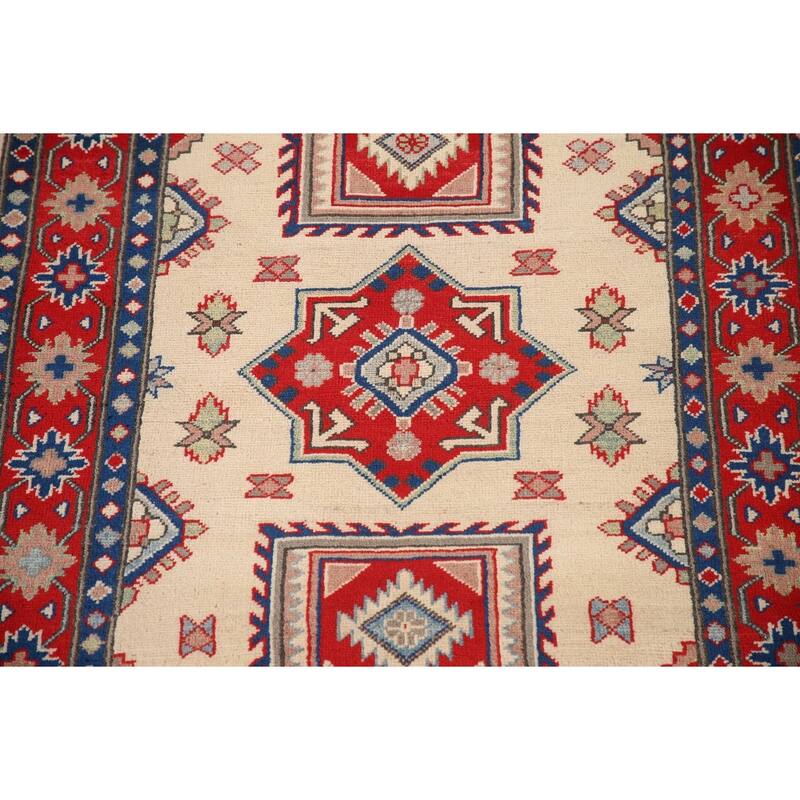 Ivory Kazak Oriental Accent Rug Hand-Knotted Foyer Wool Carpet - 3'4"x 4'9"