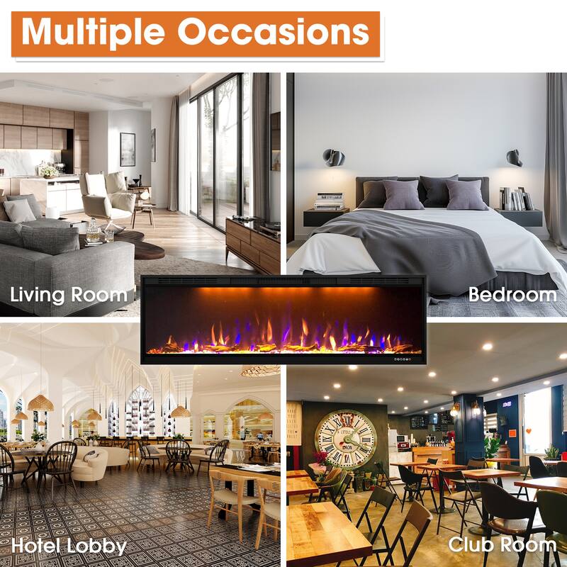 52" 1500W Inserted Wall Mounted Modern Smart Electric Fireplace Heater with APP Control and Remote