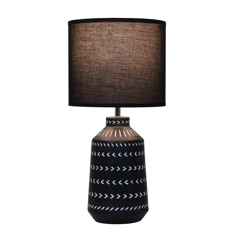 Patterned Ceramic Table Lamp with Fabric Drum Shade Modern Boho Style Multiple Colors - 8.27” x 8.27” x 17.00”