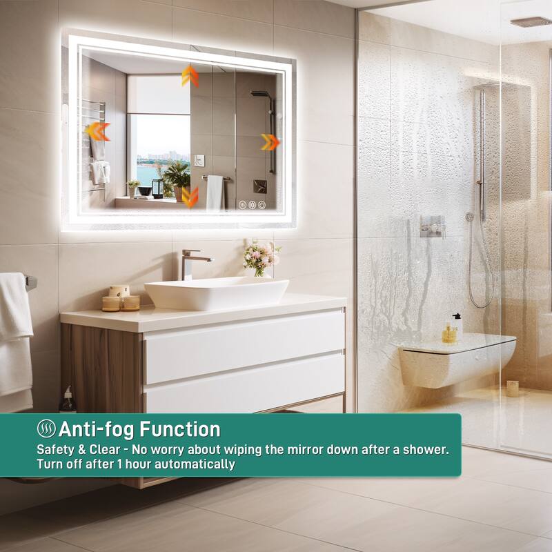 Durx-litecrete LED Wall Mirror Rectangular Frameless Dual Strips LED Bathroom Vanity Mirror