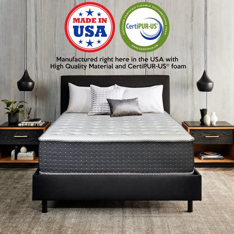 14" Luxury Foam Encased Hybrid Mattress, Strong Edge Support, High Density Foam, 2" Fluffy Quilted Top, Black