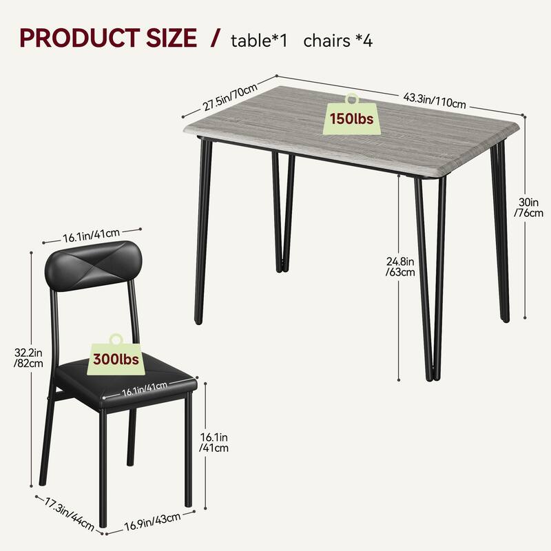 Small Kitchen Table and Chairs Set of 4, 5 Pieces Dining Room Table Set, Furniture Dinette Set