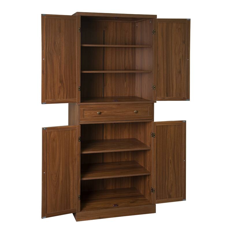 GDFStudio - TallRattan Modern Storage Cabinet with 4 Doors, 1 Drawer, and Adjustable Shelves