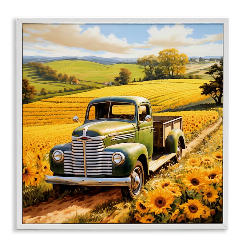 Stupell Truck Through Sunflower Field Framed Giclee Art Design By Heidi Kuntz - 24 x 24 - White