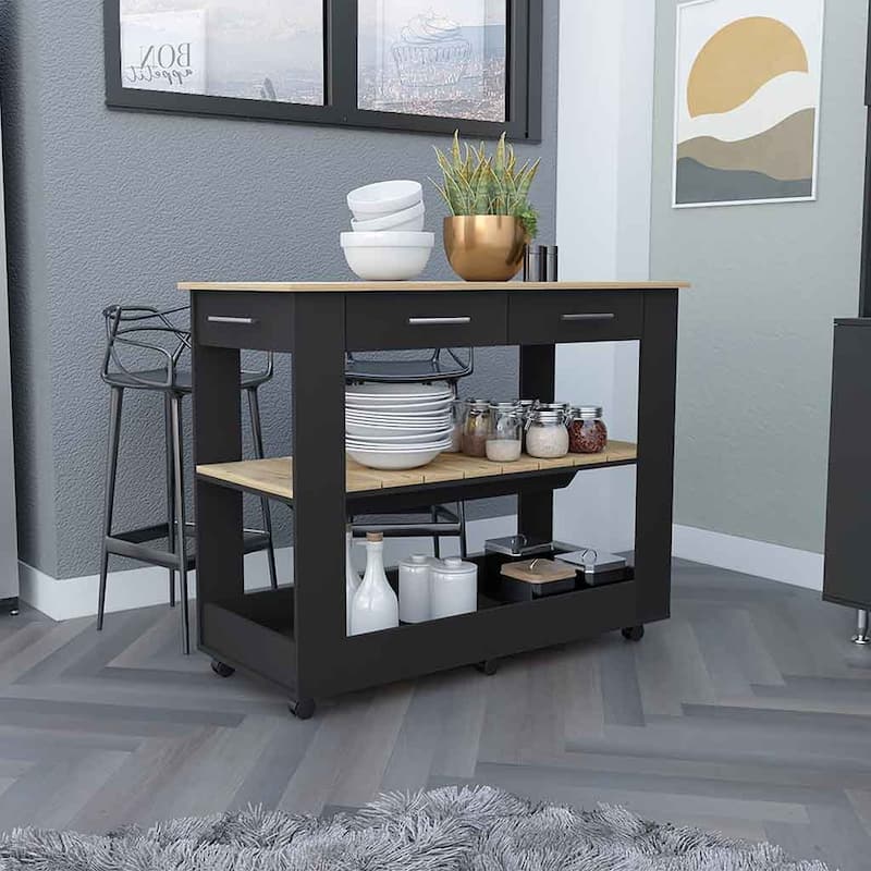 Kitchen Island 46 Inches Dozza,Wooden Storage Island with Two Drawers