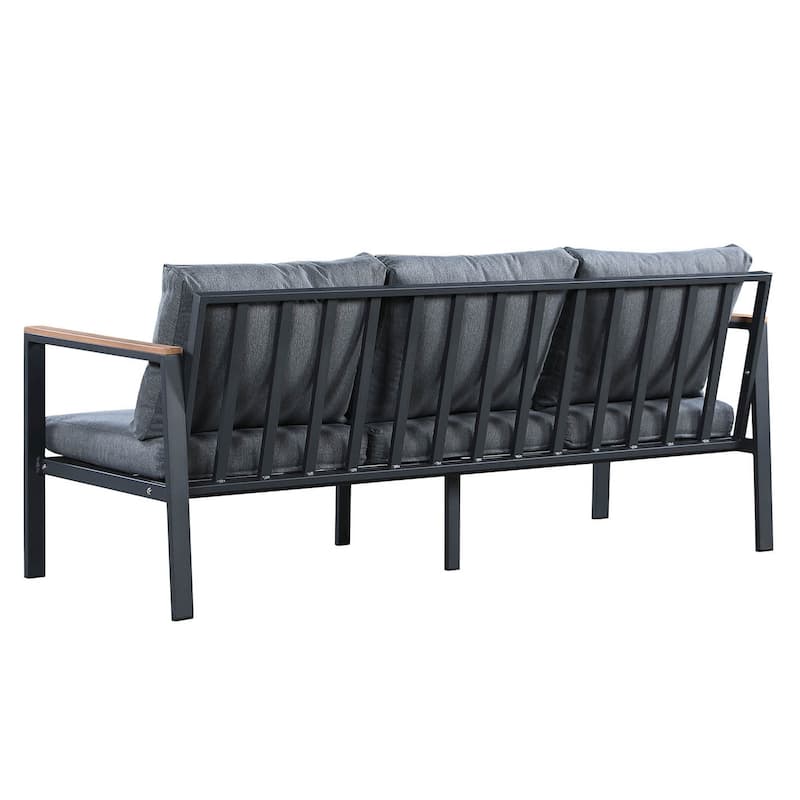 Rossio Outdoor 4 Piece Conversation Set,Aluminum Frame， Slatted Teak Wood Top