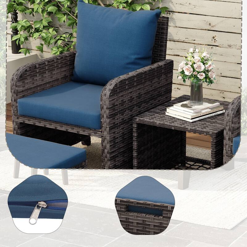 Patio 5 Pieces Rattan Cushioned Conversation Set With Ottoman Coffee Table