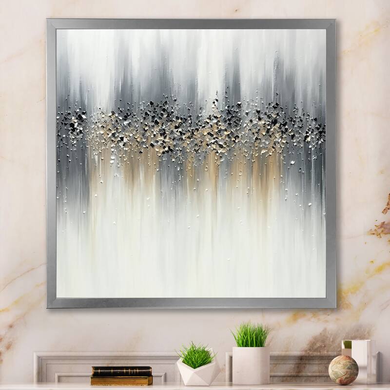 Designart " Gentle Gray Serenity" Abstract Painting Framed Canvas Prints - 24 in. wide x 24 in. high - Silver