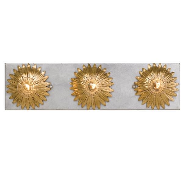 slide 1 of 5, Broche 3 Light Antique Gold & Antique Silver Bathroom Vanity - 18'' W x 4.5'' H x 5'' D 18'' W x 4.5'' H x 5'' D