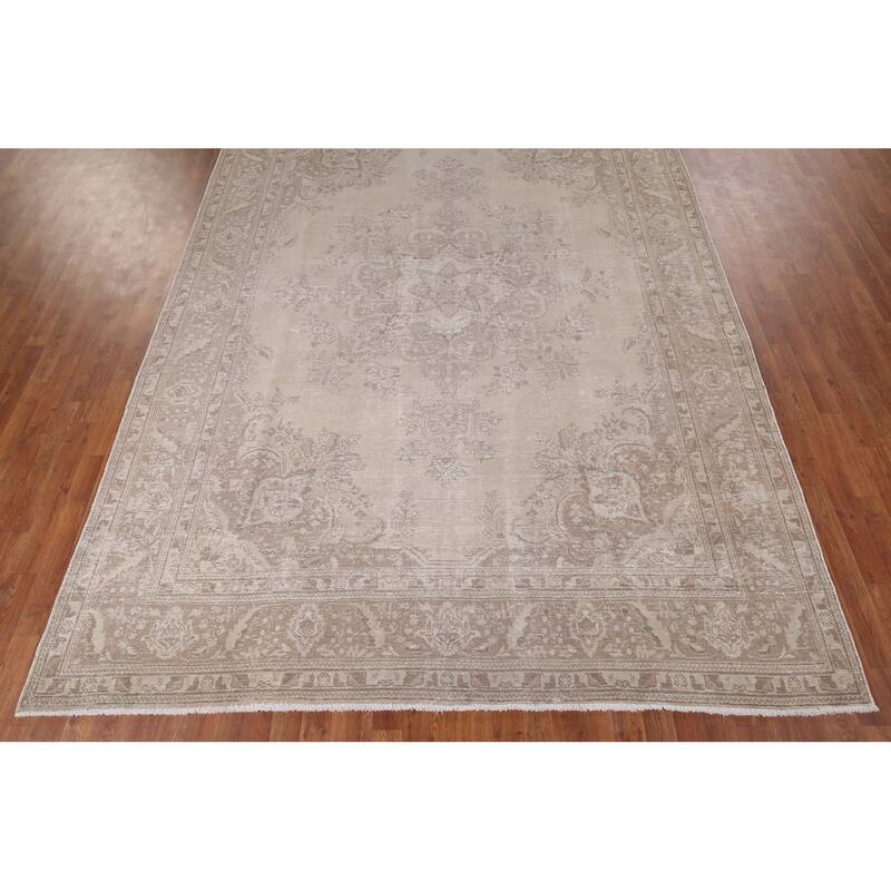 Muted Distressed Tabriz Vintage Persian Ug Hand-Knotted Wool Carpet - 8'0" x 11'3"
