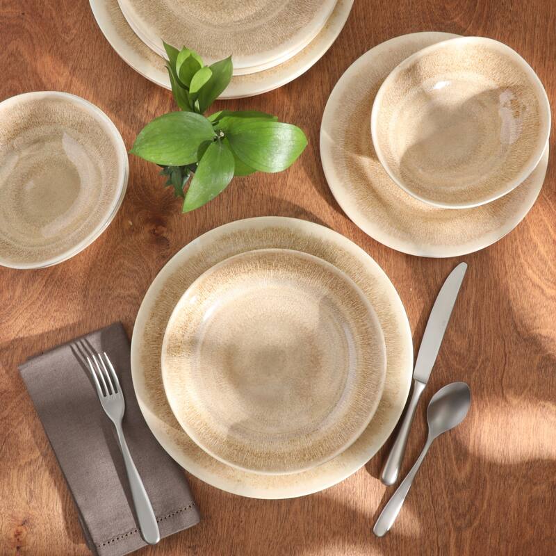 Gibson Home Casper Court 16-Piece Melamine Dinnerware Set - Reactive Glaze Look Plates and Bowls, Service for 4