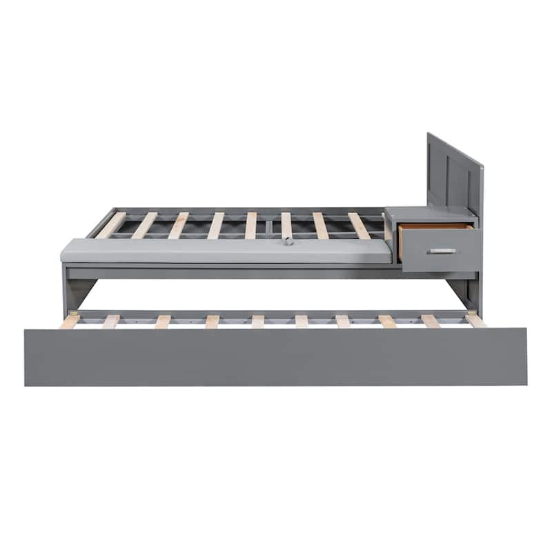 Full Size Wood Storage Hydraulic Platform Bed with Trundle