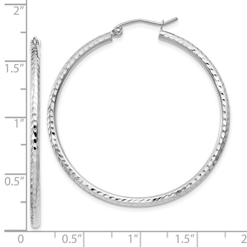 Curata 14k White Gold Sparkle Cut Round Tube Hoop Earrings - 40x40mm