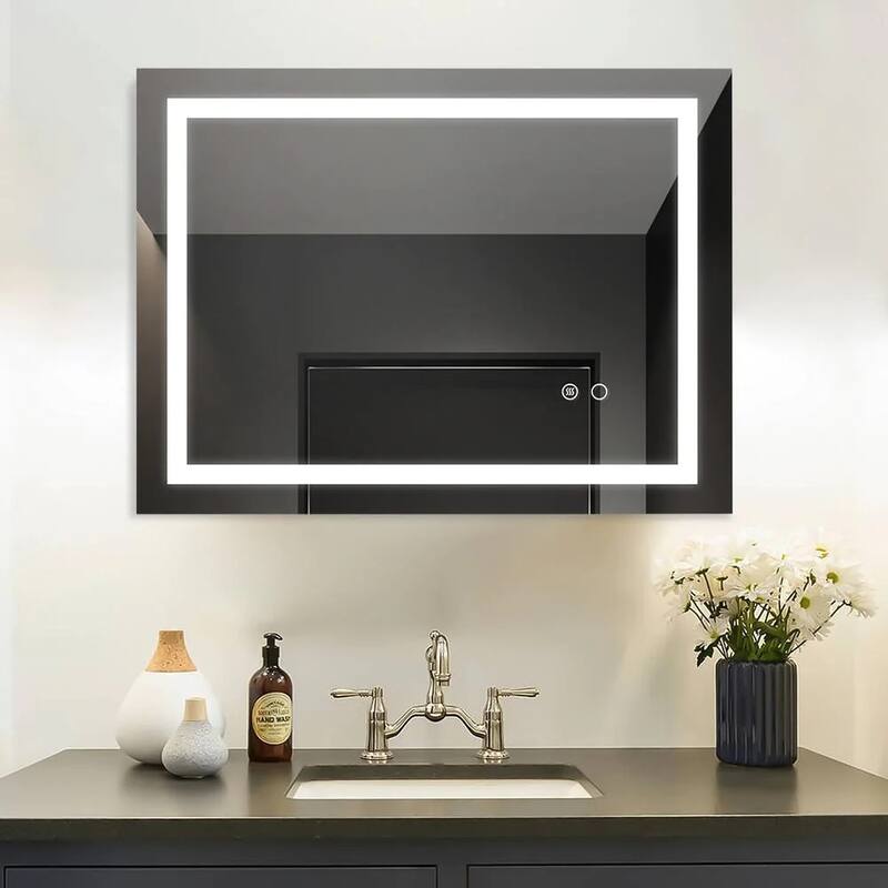32 in. W x 24 in. H Rectangular Frameless Anti-Fog LED Light Wall Mounted Bathroom Vanity Mirror with Touch Button