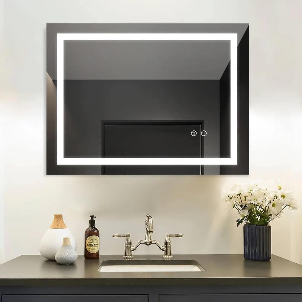 32 in. W x 24 in. H Rectangular Frameless Anti-Fog LED Light Wall Mounted Bathroom Vanity Mirror with Touch Button