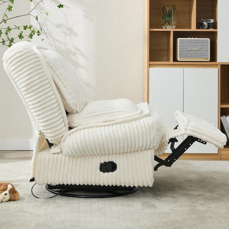 Recliner Chair with Pull Footrest, Swivel Rocking Single Sofa Chair, Upholstery Lounge Chair with Adjustable Backrest